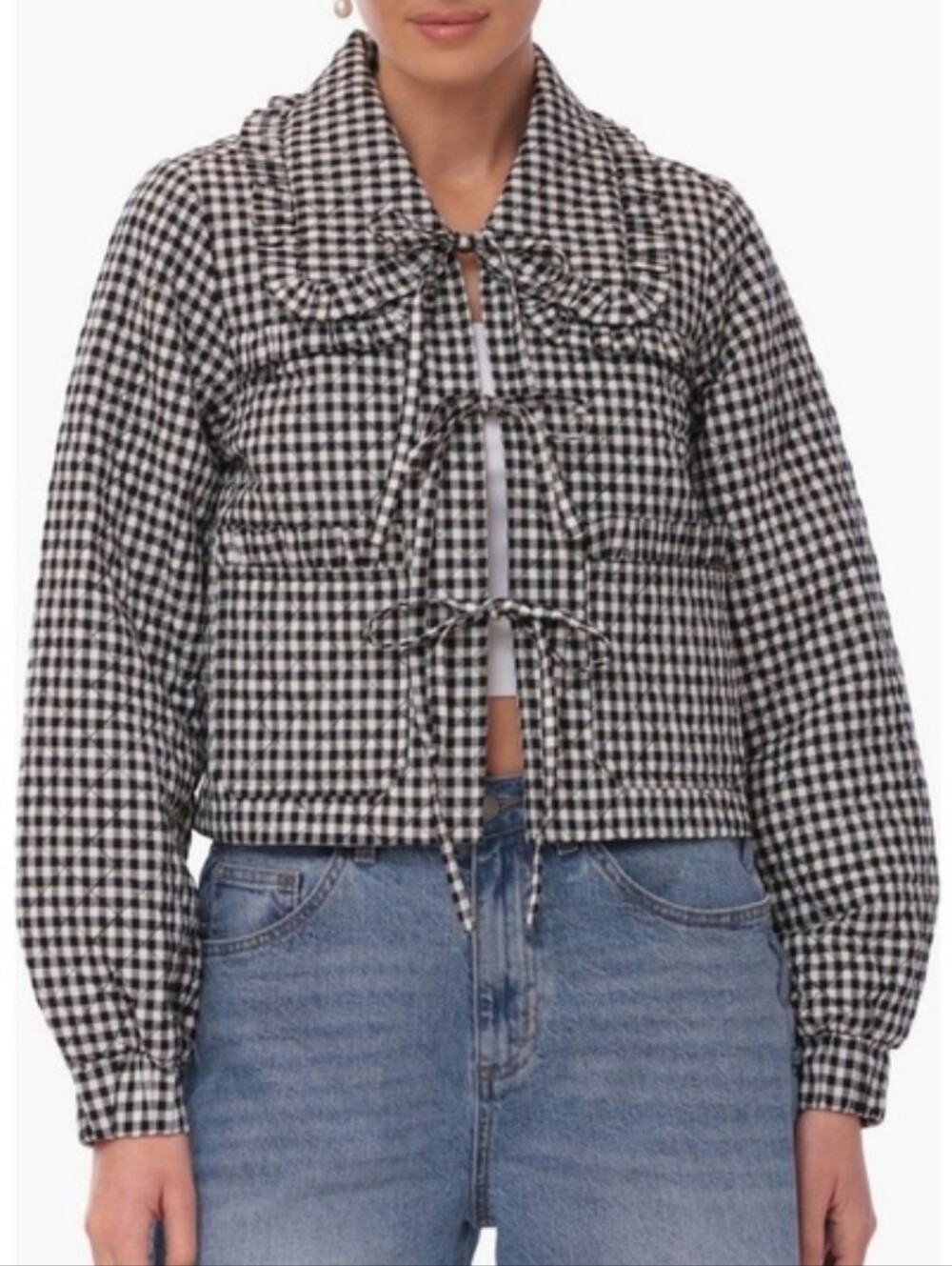Avec Les Filles Anthropologie Gingham Maura Bow-Tie Jacket SzXS